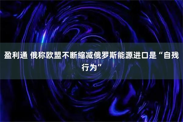 盈利通 俄称欧盟不断缩减俄罗斯能源进口是“自残行为”