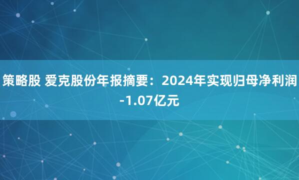 策略股 爱克股份年报摘要:2024年实现归母净利润-1.07亿元